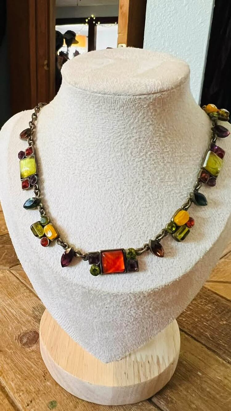 Vintage Poggi Paris Multi-Color Crystal Statement Necklace